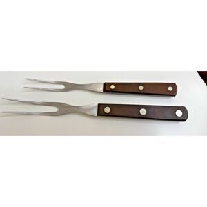 Cutco Meat Forks Smooth Brown Wood Handles 36 & 37 Large Small